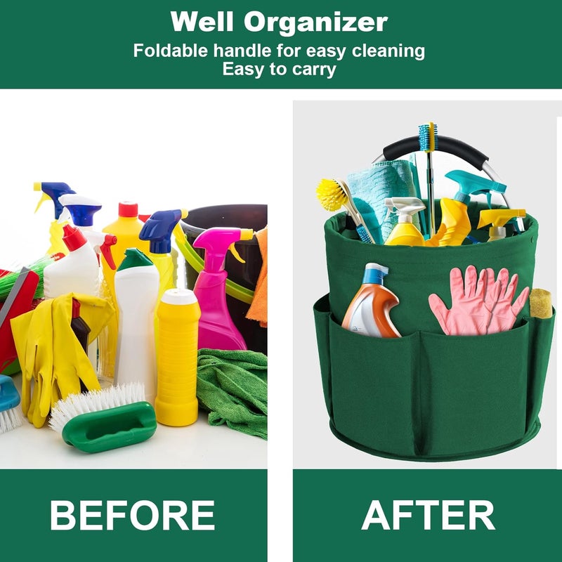 Bototack Cleaning Caddy with Handle, Cleaning Products Organiser, 17L Foldable Storage Basket, Cleaning Caddy Organiser, Portable Multi Cleaning Bucket Bag for Home, Garden (Green) - Image 2